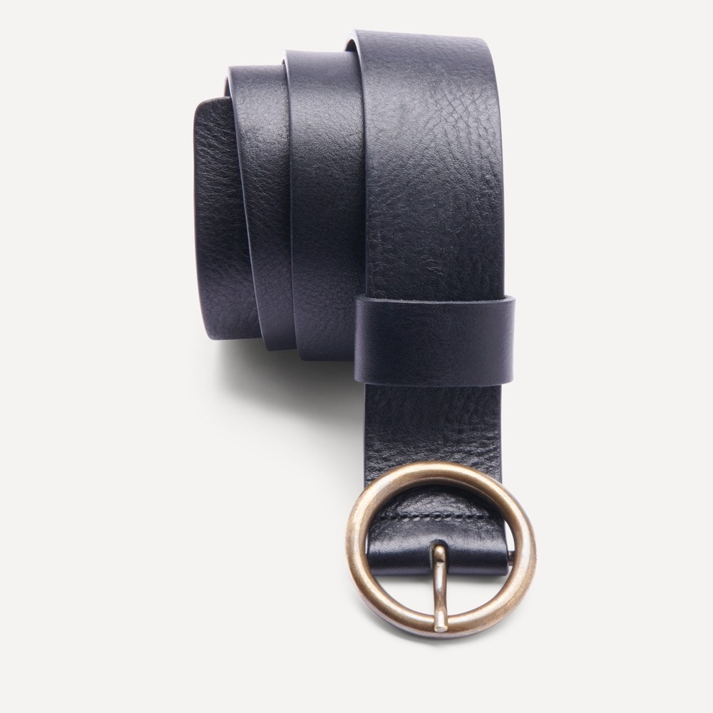 ba&sh Black Leather Belt with Gold Buckle
